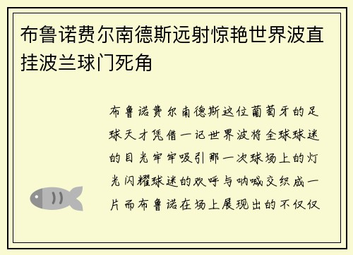 布鲁诺费尔南德斯远射惊艳世界波直挂波兰球门死角 布鲁诺费尔南德斯远射惊艳世界波直挂波兰球门死角